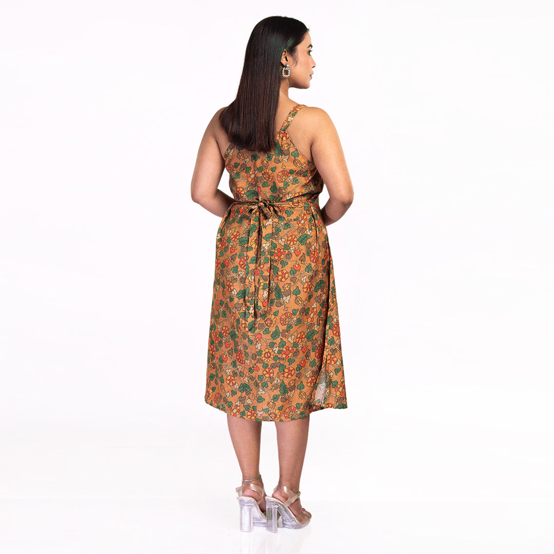 Floral Printed Sleeveless Midi Dress for Women – Casual Summer A-Line Button-Down Dress