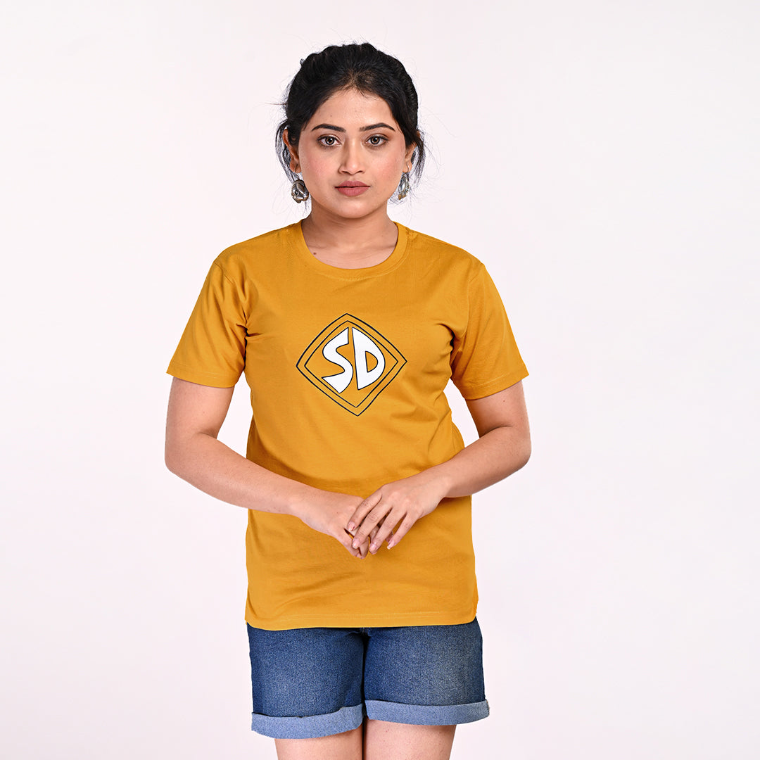 STYLOOO Women's Mustard Yellow Scooby-Doo SD Graphic T-Shirt - Cartoon Tee
