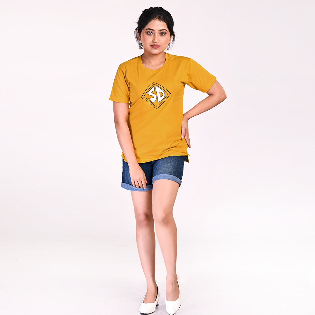 STYLOOO Women's Mustard Yellow Scooby-Doo SD Graphic T-Shirt - Cartoon Tee