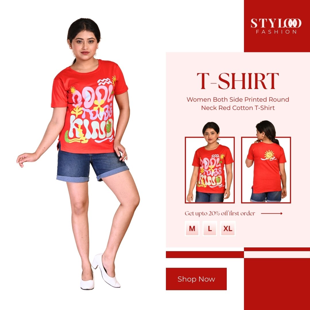 Women Both Side DTF Printed Round Neck Cotton T-Shirt (TSH-W-001)