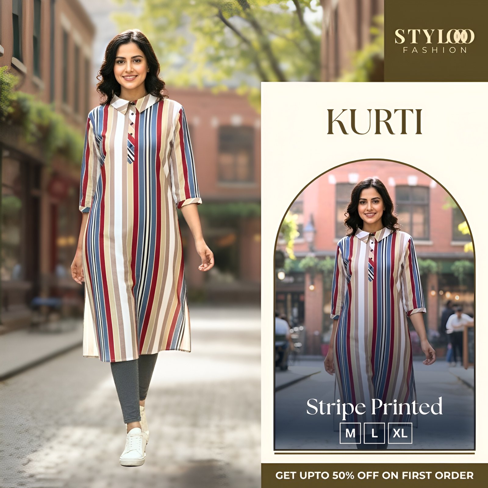 Women Multicolor Striped Straight Kurta (LKTS-W-004)