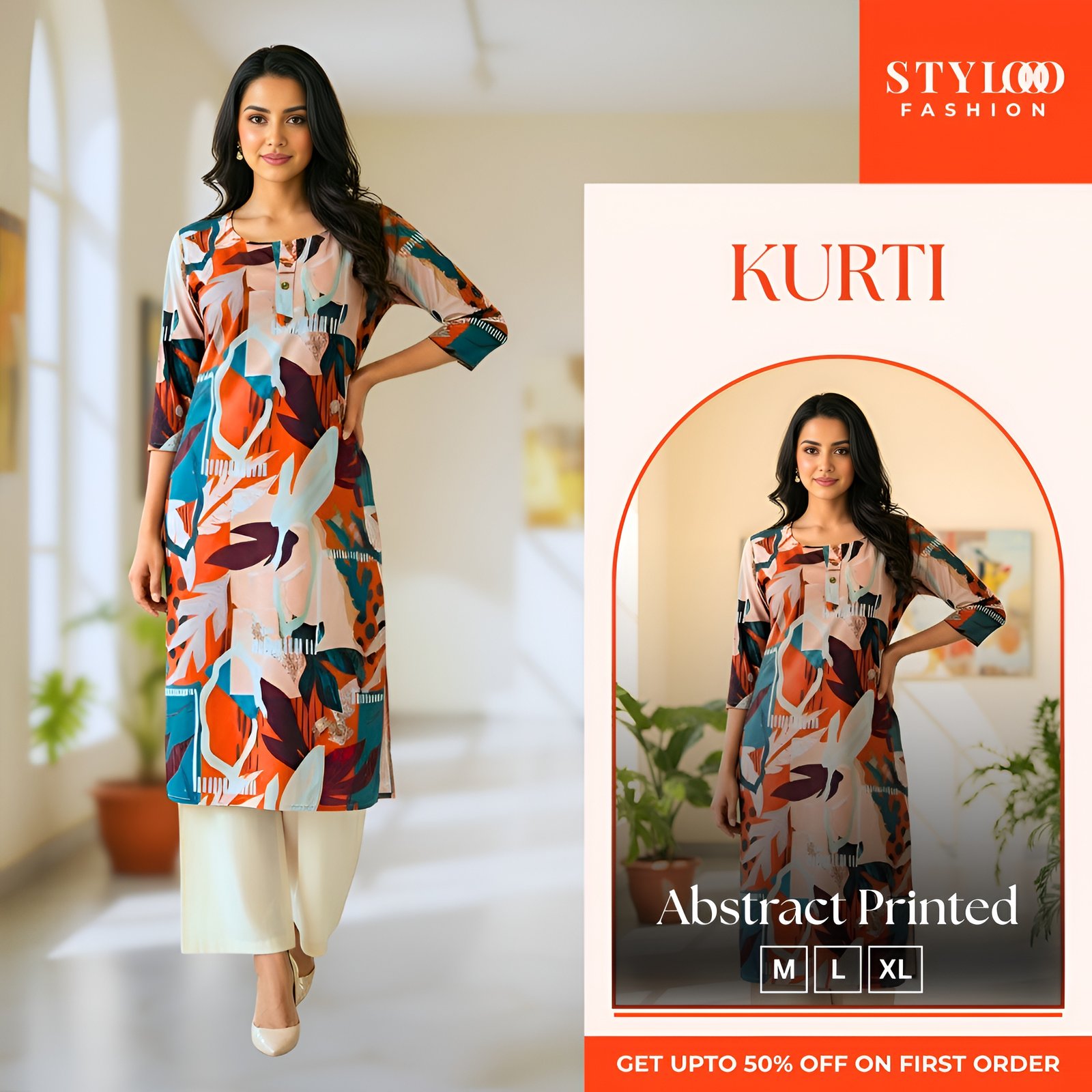 Women Multicolor Abstract Printed Straight Kurti (LKTS-W-011)