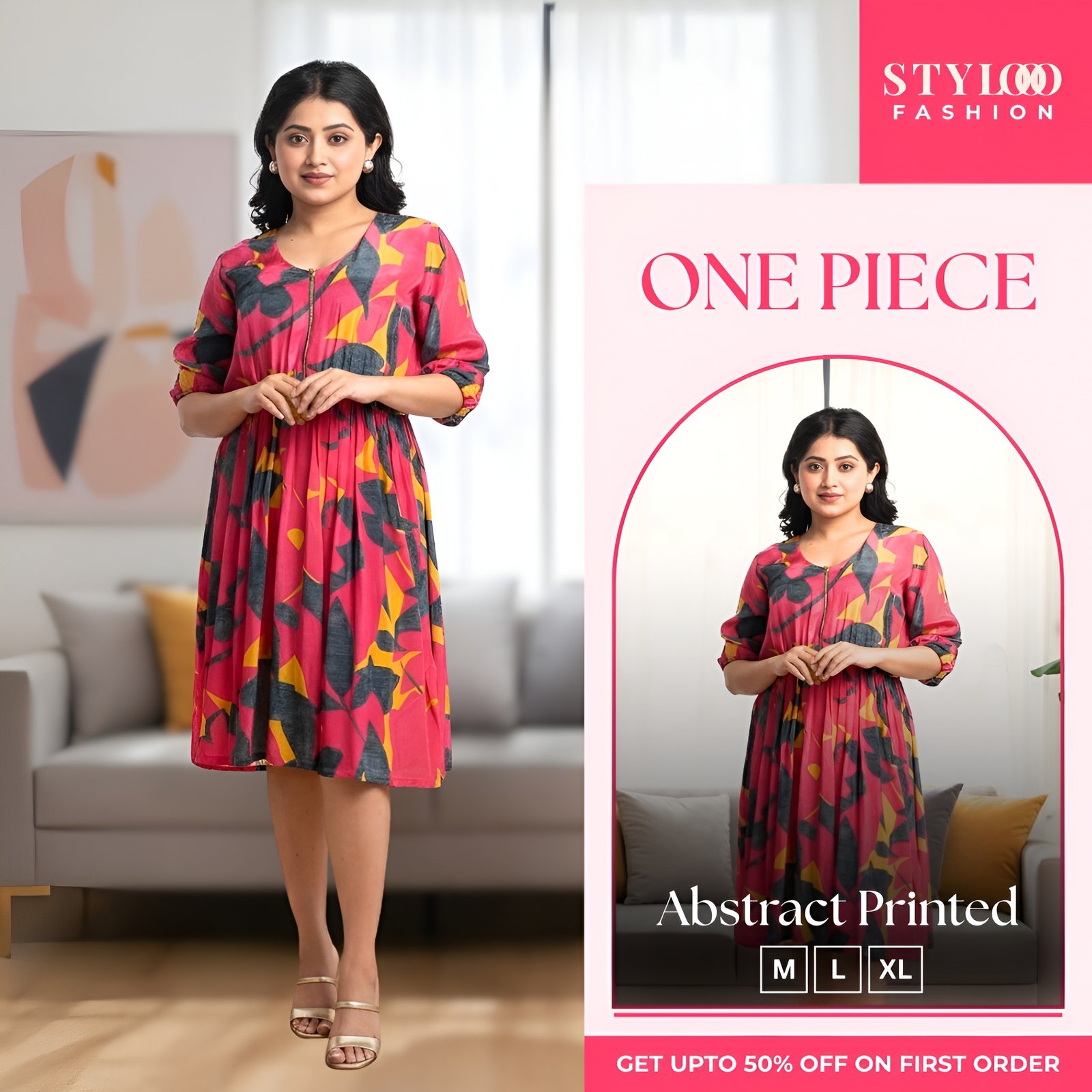 Women Abstract Printed A-Line One Piece (SGWN-W-003)