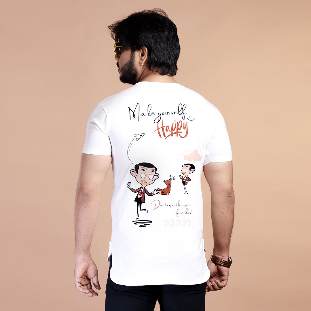 STYLOOO Men's White "Cat Chaos" Graphic T-Shirt - Funny Cartoon Cat Tee