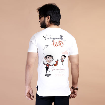 STYLOOO Men's White "Cat Chaos" Graphic T-Shirt - Funny Cartoon Cat Tee