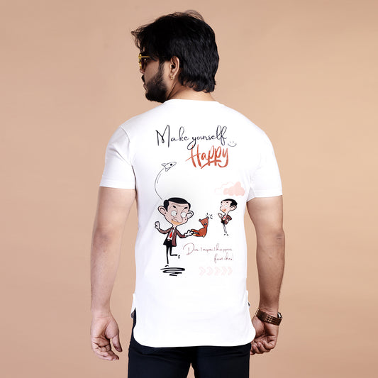 STYLOOO Men's White "Cat Chaos" Graphic T-Shirt - Funny Cartoon Cat Tee