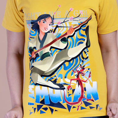 STYLOOO Women's Yellow Mulan & Mushu Graphic T-Shirt - Disney Warrior Princess Tee