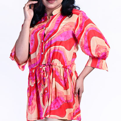 STYLOOO Vibrant Abstract Print Short Kurti Top for Women - Stylish & Comfortable Tunic