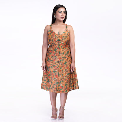 Floral Printed Sleeveless Midi Dress for Women – Casual Summer A-Line Button-Down Dress