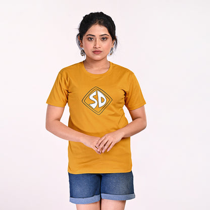 STYLOOO Women's Mustard Yellow Scooby-Doo SD Graphic T-Shirt - Cartoon Tee