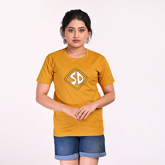 STYLOOO Women's Mustard Yellow Scooby-Doo SD Graphic T-Shirt - Cartoon Tee