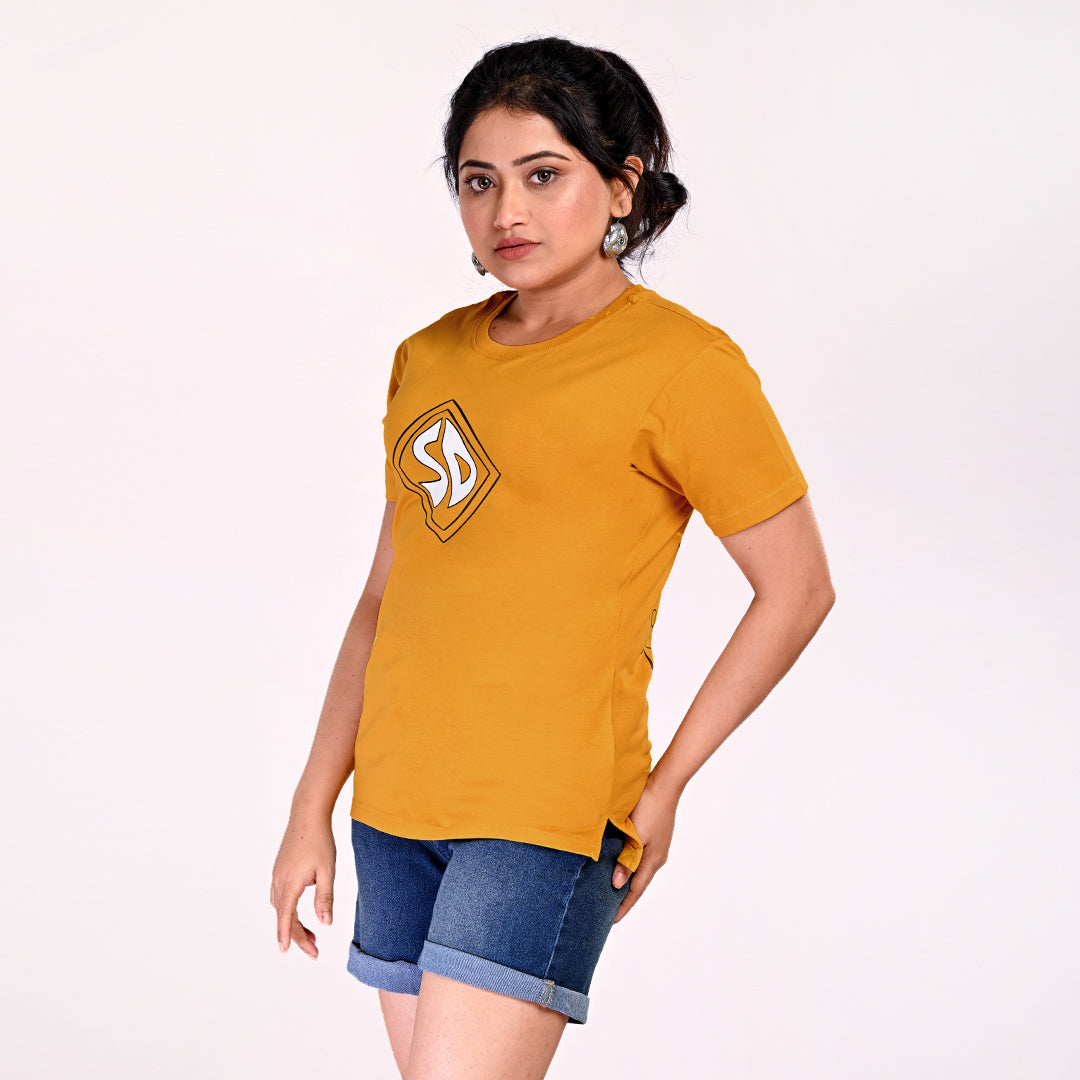 STYLOOO Women's Mustard Yellow Scooby-Doo SD Graphic T-Shirt - Cartoon Tee