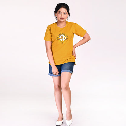 STYLOOO Women's Mustard Yellow Scooby-Doo SD Graphic T-Shirt - Cartoon Tee