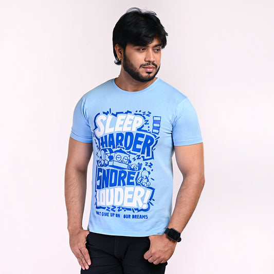 STYLOOO Men's Light Blue "Sleep Harder Snore Louder" Graphic T-Shirt - Funny Quote Tee
