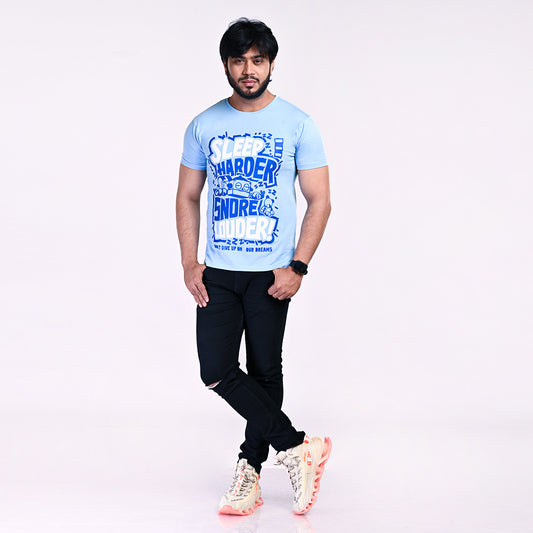 STYLOOO Men's Light Blue "Sleep Harder Snore Louder" Graphic T-Shirt - Funny Quote Tee