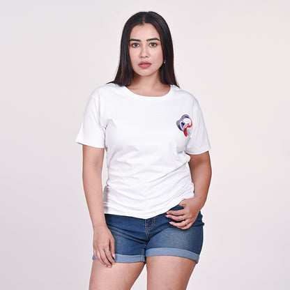 STYLOOO Women's White Headphone Graphic T-Shirt - Music Lover's Casual Tee