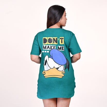 STYLOOO Women's Teal Green Donald Duck "Mad Genius" Graphic T-Shirt - Oversized Casual Tee