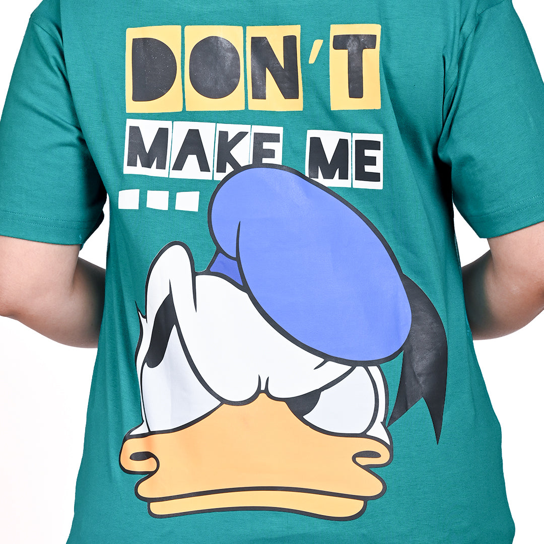 STYLOOO Women's Teal Green Donald Duck "Mad Genius" Graphic T-Shirt - Oversized Casual Tee